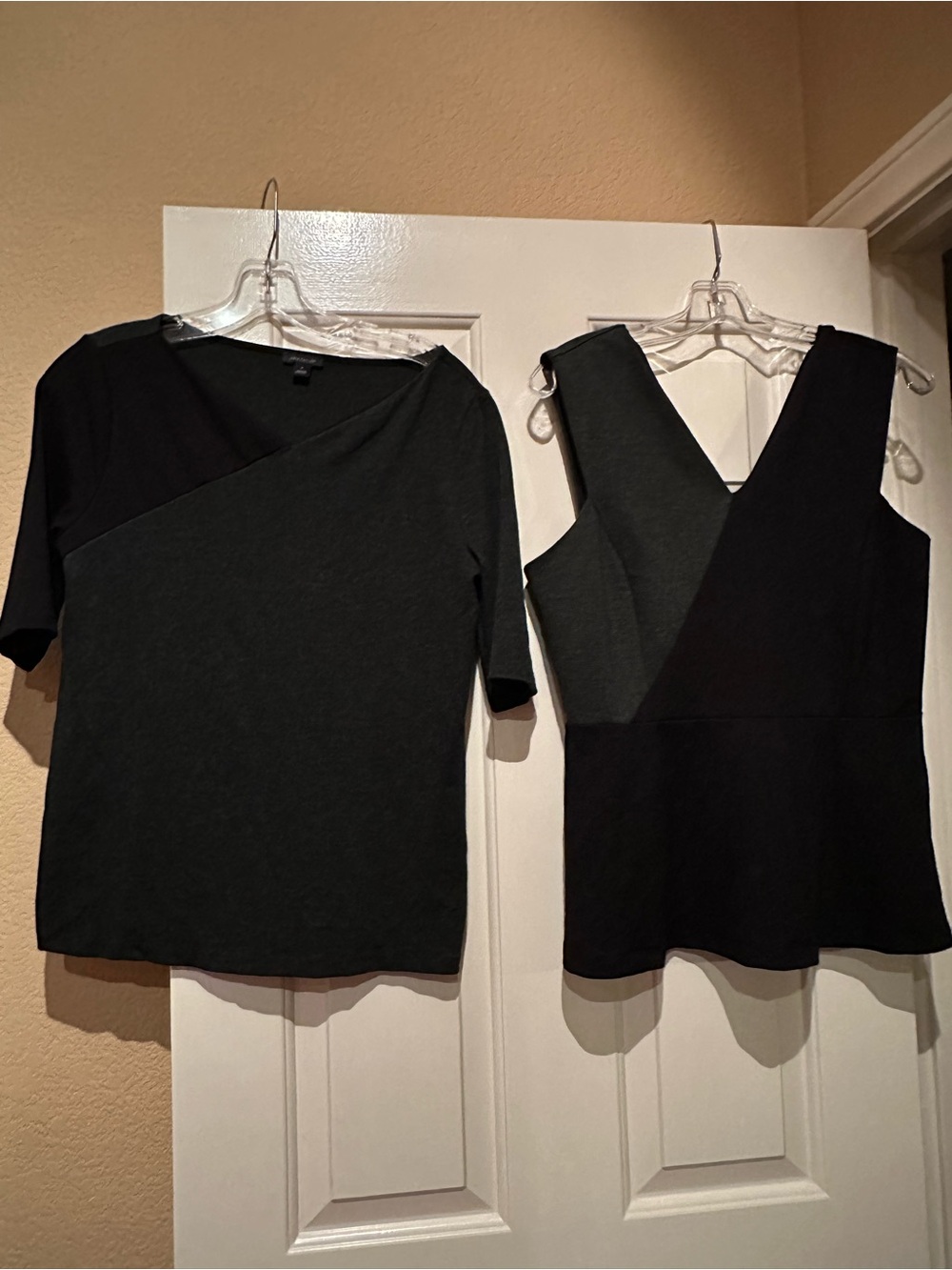 Two Ann Taylor Black and Charcoal Colorblock Tops size medium